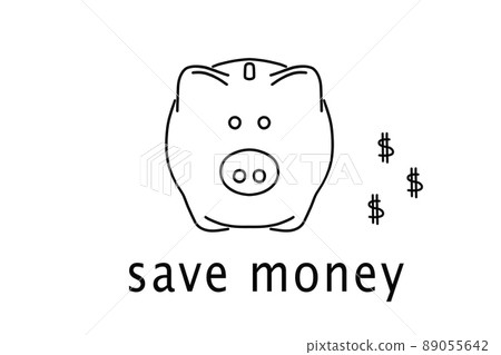 Drawn piggy bank on white background with the text "save money" Drawn piggy bank on white background with the text "save money" 89055642
