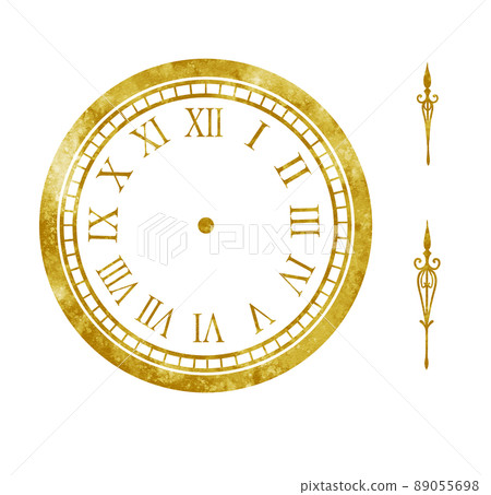 Antique clock watercolor painted gold color that you can attach the long hand and the short hand by yourself 89055698