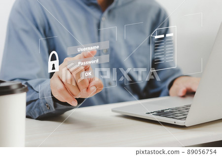 Internet cybersecurity computer access in the social network world. Data protection code concept. 89056754