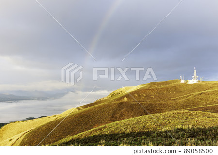 Mt. Aso and the rainbow in the morning sun Mt. Aso and the rainbow in the morning sun 89058500