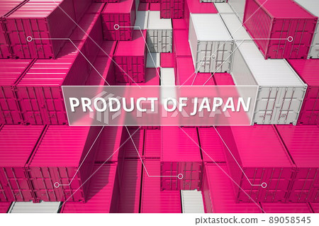 Many cargo containers with products of Japan. Export or import related 3D rendering Many cargo containers with products of Japan. Export or import related 3D rendering 89058545