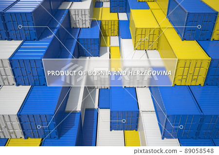 Cargo containers with products of Bosnia and Herzegovina. Logistics related 3D rendering Cargo containers with products of Bosnia and Herzegovina. Logistics related 3D rendering 89058548