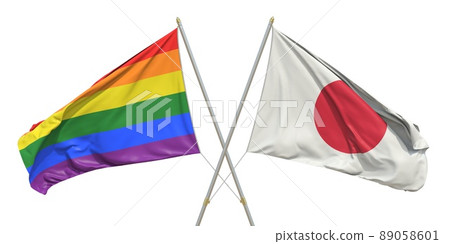 Flags of Japan and LGBTQ on white background. 3D rendering 89058601