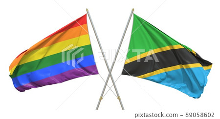 Flags of Tanzania and LGBTQ on white background. 3D rendering 89058602