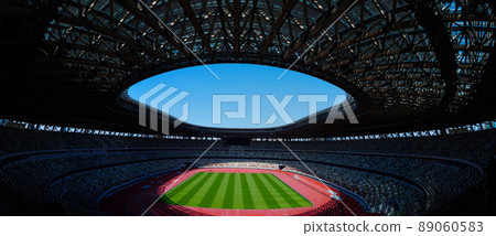Huge stadium, indoor athletics stadium with spectators, soccer stadium with ceiling, 89060583