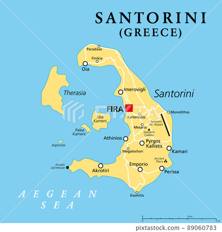 santorini-an-island-of-greece-political-map-stock-illustration