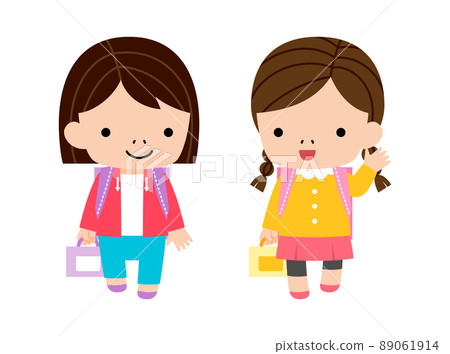 Elementary school students going to and from school with friends 89061914