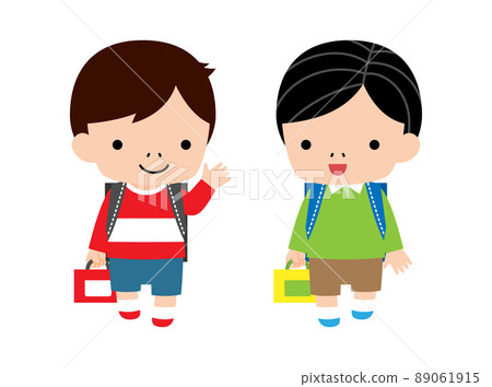 Elementary school students going to and from school with friends 89061915