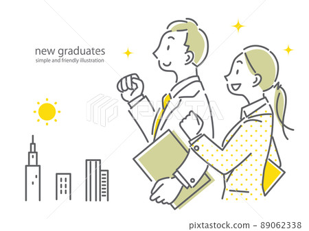 年輕商務人士女性男性簡單時尚的線條畫插圖 年輕商務人士女性男性簡單時尚的線條畫插圖 89062338