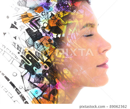 Paintography. A portrait of a young woman depicting her emotional state Paintography. A portrait of a young woman depicting her emotional state 89062362