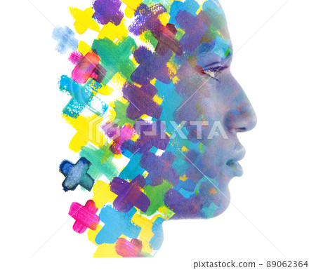 Paintography. Abstract painting combined with a portrait of a confident man Paintography. Abstract painting combined with a portrait of a confident man 89062364