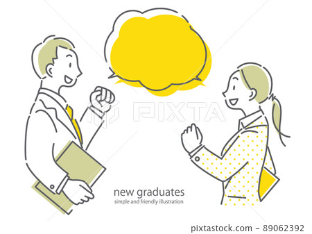 Young business person guts pose female male simple and fashionable line drawing illustration 89062392