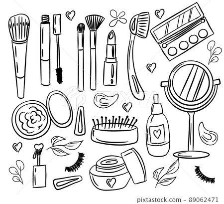 Hand-drawn set of vector cosmetics. Doodle illustration 89062471