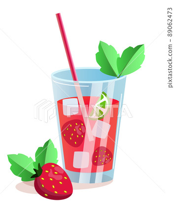 Mojito cocktail with strawberry, lime and mint. Vector illustration. Mojito cocktail with strawberry, lime and mint. Vector illustration. 89062473