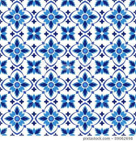 Azulejos portuguese traditional ornamental tile, blue and white seamless pattern 89062698