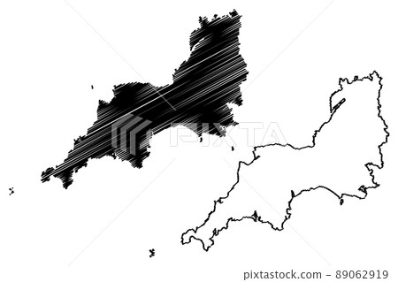 South West England Region (United Kingdom, Region of England) map vector illustration, scribble sketch South West England map 89062919