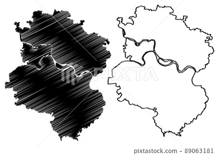 Allahabad district (Uttar Pradesh State, Republic of India) map vector illustration, scribble sketch Prayagraj map 89063181