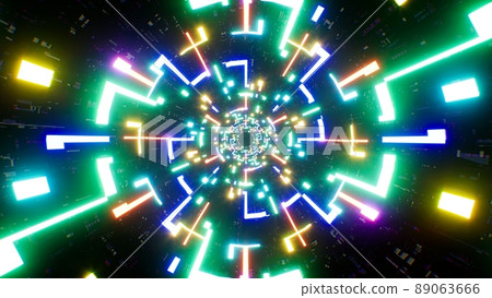 Colorful Zigzag Light in the Sci fi Tunnel Background Colorful Zigzag Light in the Sci fi Tunnel Background 89063666