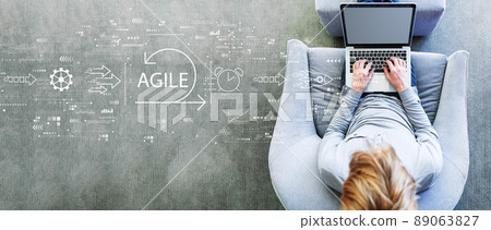 Agile concept with man using a laptop 89063827