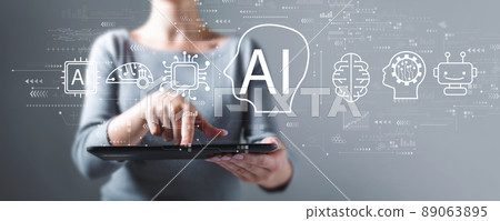 AI concept with woman using a tablet 89063895