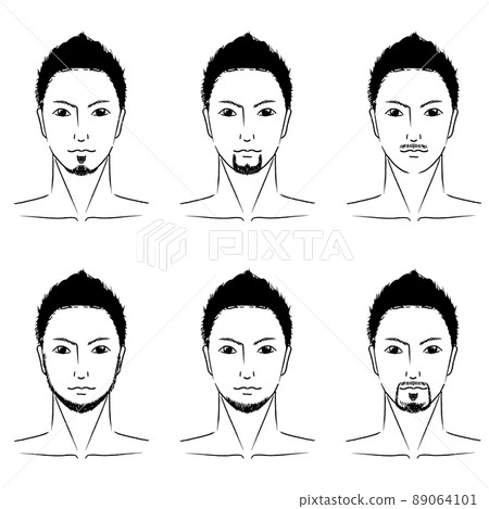 Hand drawn Asian style short hair handsome man beard design hair removal face illustration 89064101