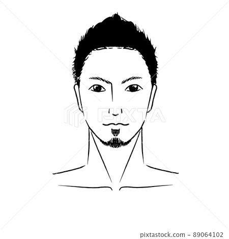 Hand drawn Asian style short hair handsome man beard design hair removal face illustration 89064102