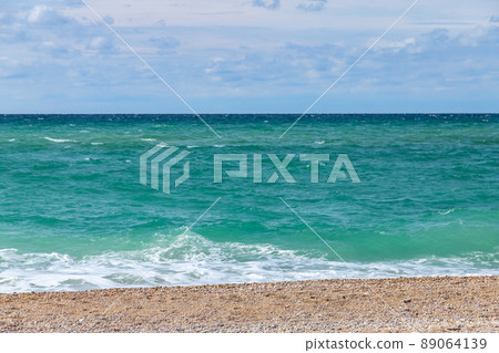 Summer landscape with empty beach and shore water, natural photo 89064139