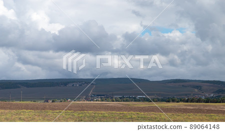 Crimean landscape. Mountains are under cloudy sky 89064148
