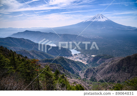 (Yamanashi Prefecture) A spectacular view of Mt. Fuji from the Misaka Mountains ridgeline 89064831