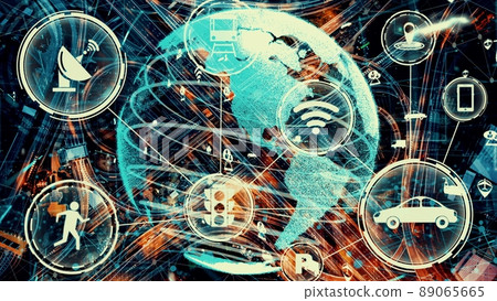 Smart transport technology concept for future car traffic on newish city road Smart transport technology concept for future car traffic on newish city road 89065665