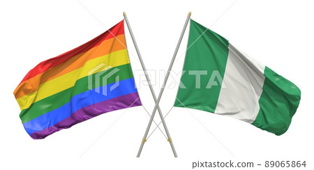 Flags of Nigeria and LGBTQ on white background. 3D rendering 89065864