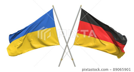 Flags of Germany and Ukraine on white background. 3D rendering 89065901