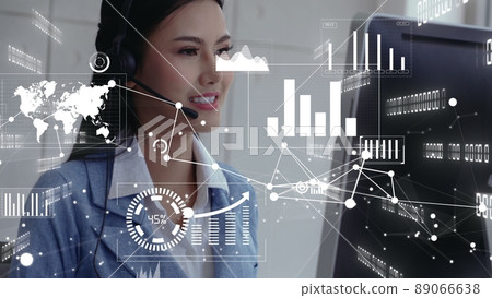 Customer support call center provide data in conceptual vision 89066638