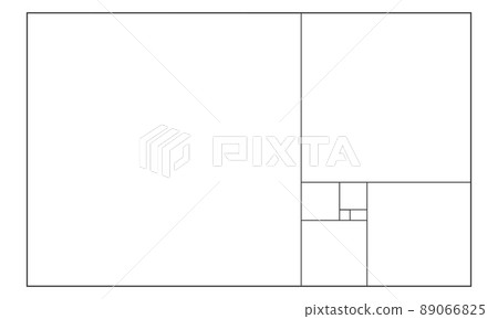 Golden ratio construction. Rectangle divided on squares by 1:1.618 proportions. Fibonacci Sequence. Ideal symmetry template. Mathematics symbol 89066825