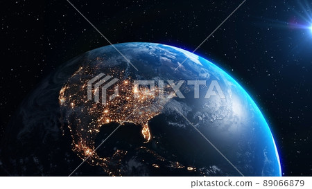 Planet earth with realistic geography surface and orbital 3D cloud atmosphere 89066879