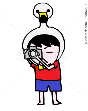 A camera kid who wears a bird's headgear and shoots birds A camera kid who wears a bird's headgear and shoots birds 89066894