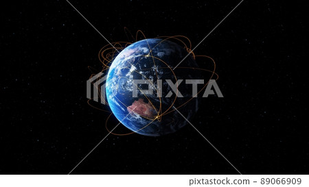 Global network and internet connection in orbital earth globe 89066909