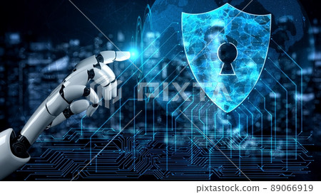 Futuristic robot artificial intelligence enlightening AI technology concept 89066919