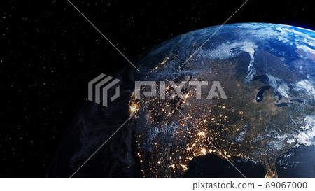 Planet earth with realistic geography surface and orbital 3D cloud atmosphere 89067000