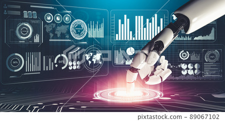 Futuristic AI thinking of droid robot artificial intelligence concept Futuristic AI thinking of droid robot artificial intelligence concept 89067102