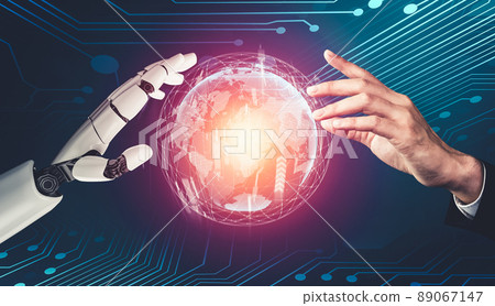 Futuristic AI thinking of droid robot artificial intelligence concept 89067147