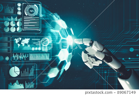 Futuristic AI thinking of droid robot artificial intelligence concept 89067149