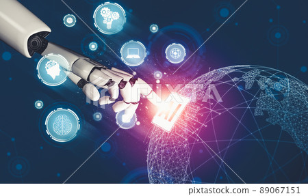 Futuristic AI thinking of droid robot artificial intelligence concept 89067151