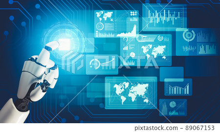 Futuristic AI thinking of droid robot artificial intelligence concept 89067153