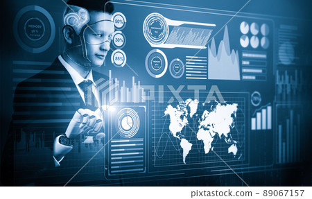 Futuristic AI thinking of droid robot artificial intelligence concept 89067157