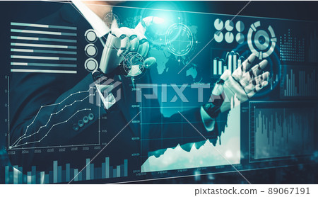 Futuristic AI thinking of droid robot artificial intelligence concept 89067191