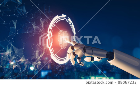 Futuristic AI thinking of droid robot artificial intelligence concept 89067232