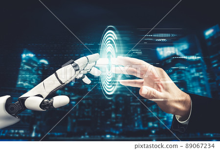 Futuristic AI thinking of droid robot artificial intelligence concept Futuristic AI thinking of droid robot artificial intelligence concept 89067234
