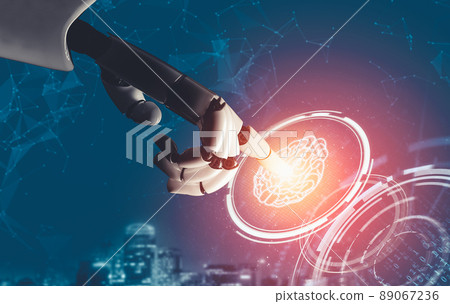 Futuristic AI thinking of droid robot artificial intelligence concept Futuristic AI thinking of droid robot artificial intelligence concept 89067236