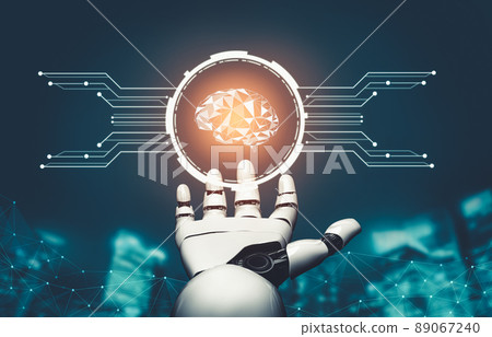 Futuristic AI thinking of droid robot artificial intelligence concept Futuristic AI thinking of droid robot artificial intelligence concept 89067240